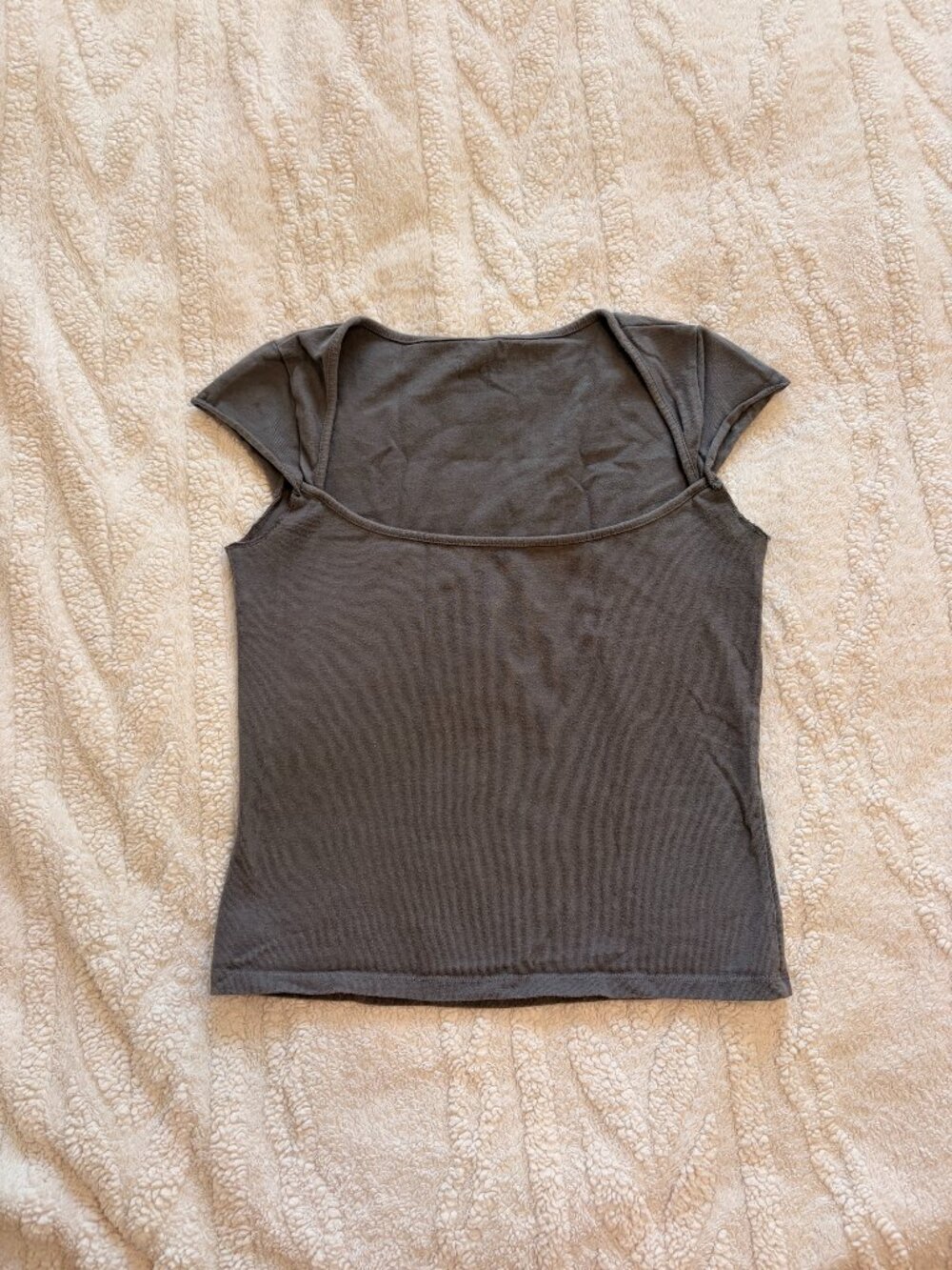 Brandy Melville Charcoal Gray Scoop Neck Ruched Sleeve Top
